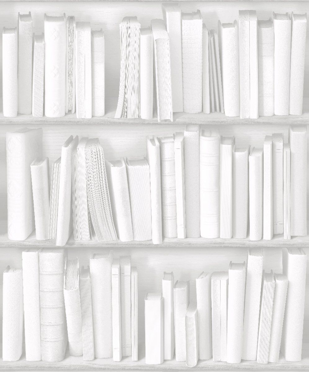 A shelf full of white books in the library - Bookshelf