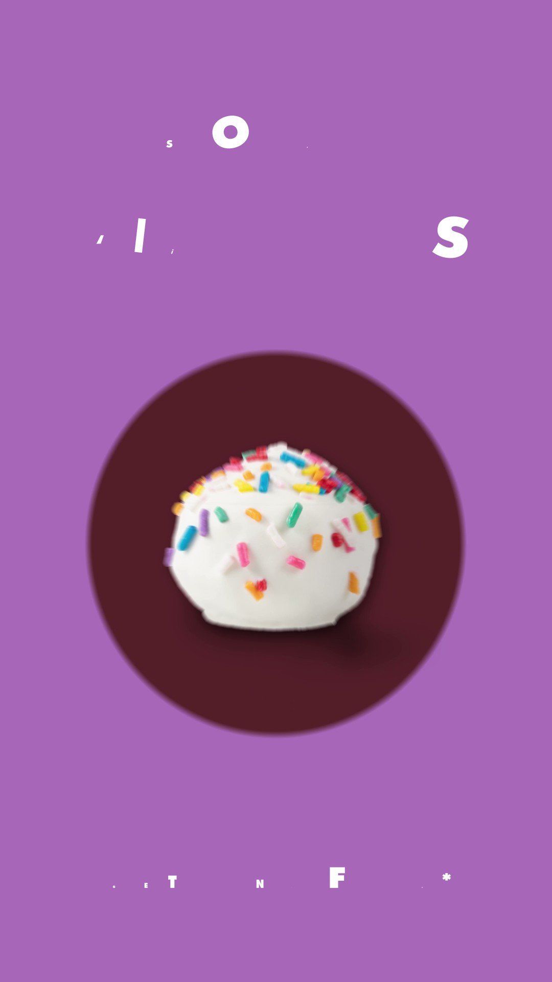 A white donut with sprinkles on a purple background - Cake