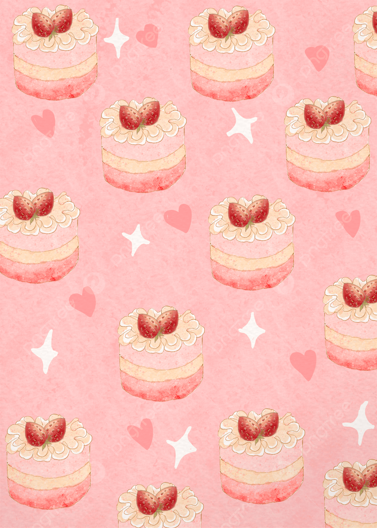 A pink background with cakes and stars - Cake