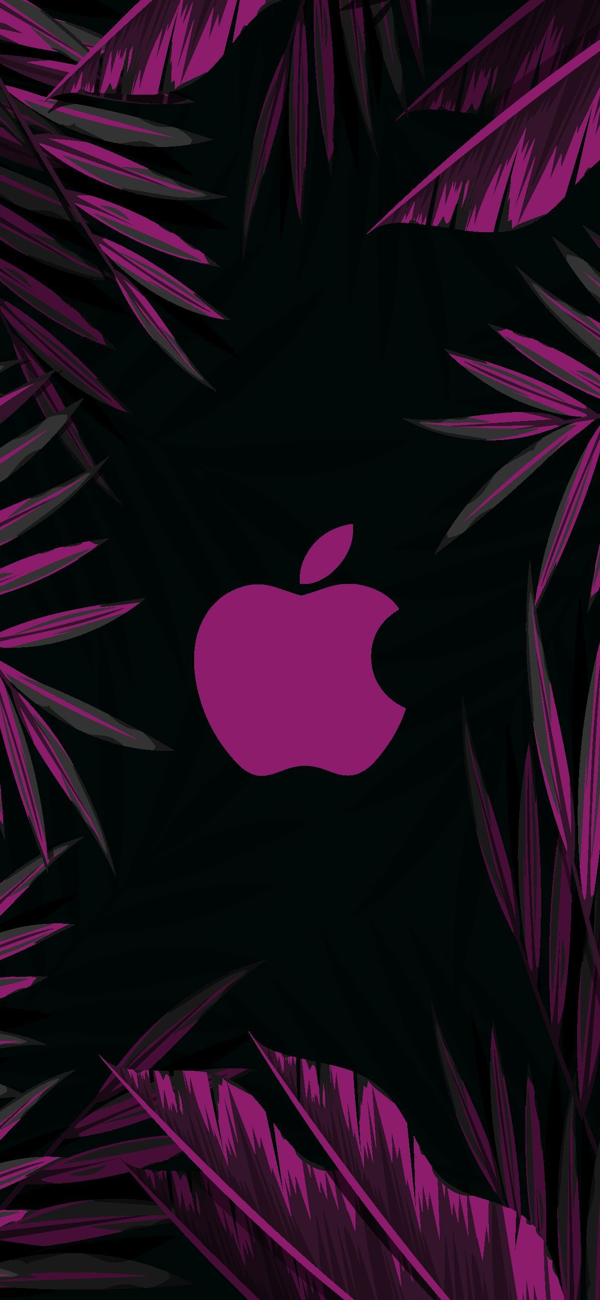 IPhone wallpaper with the Apple logo surrounded by purple leaves - Jungle, neon purple, dark, September, Nike