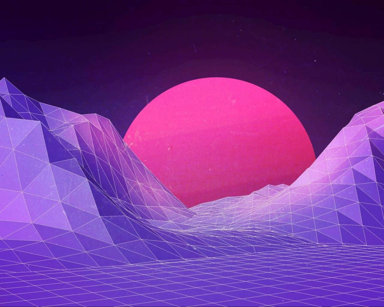 A purple grid with a pink sun in the background - 1280x1024