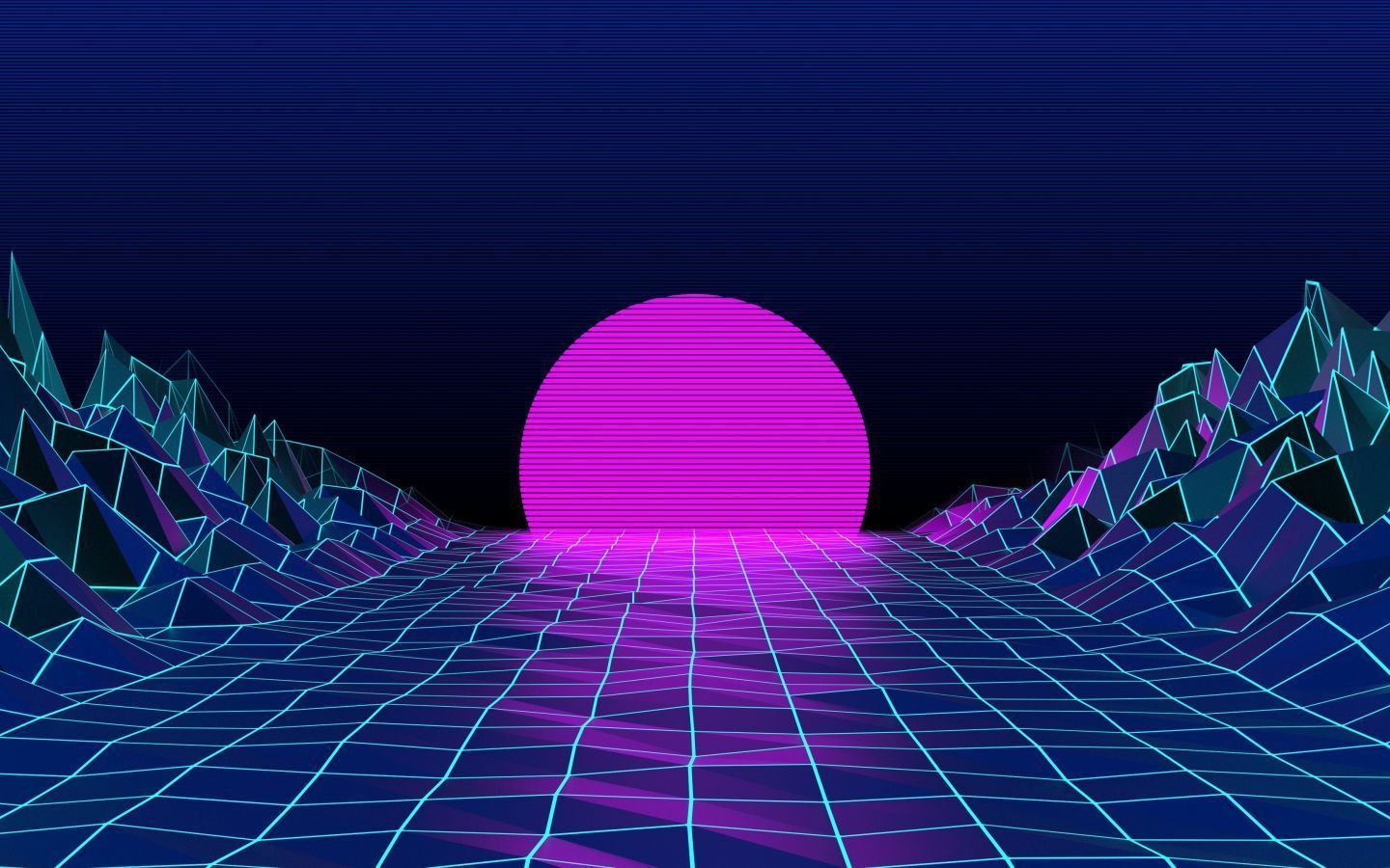 A pink and blue synthwave sunset with a grid landscape - 1440x900