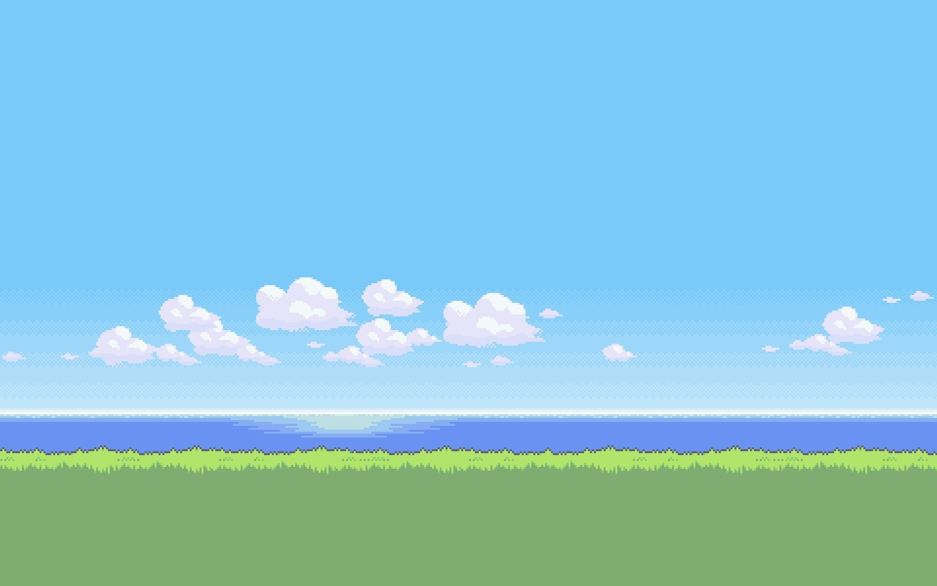 A cartoonish image of the ocean and sky - 1920x1200