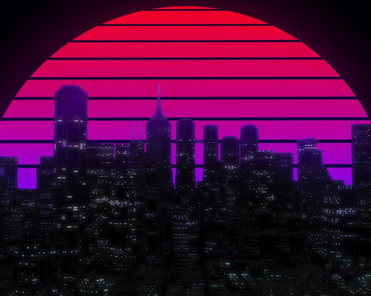 Aesthetic city wallpaper with a purple and pink sunset - 1280x1024