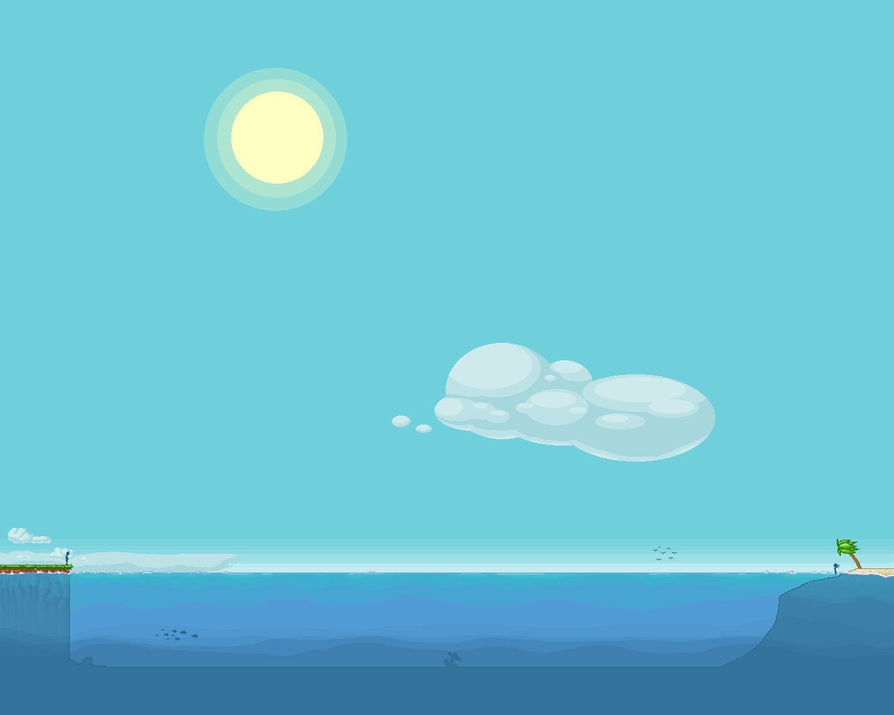 A cartoon of two people on an island - 1280x1024