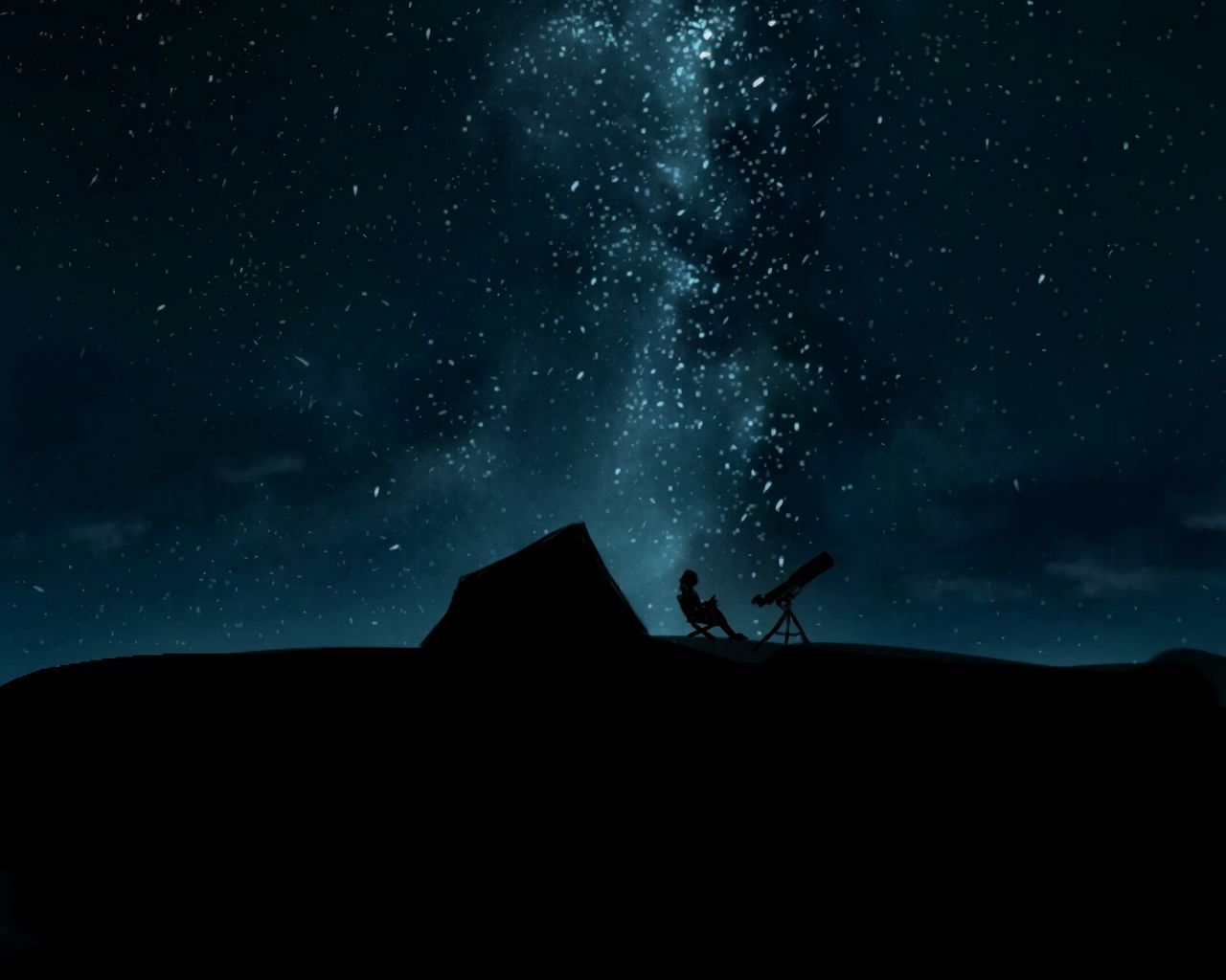 Download wallpaper 1280x1024 silhouette, telescope, starry sky, night, dark standard 5:4 HD background