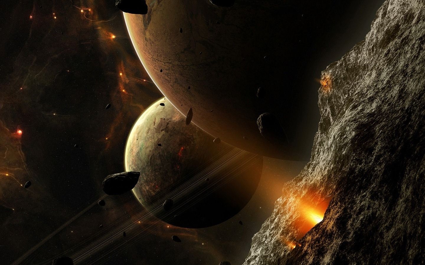 Space wallpaper - Asteroids, comets and a planet - 1440x900