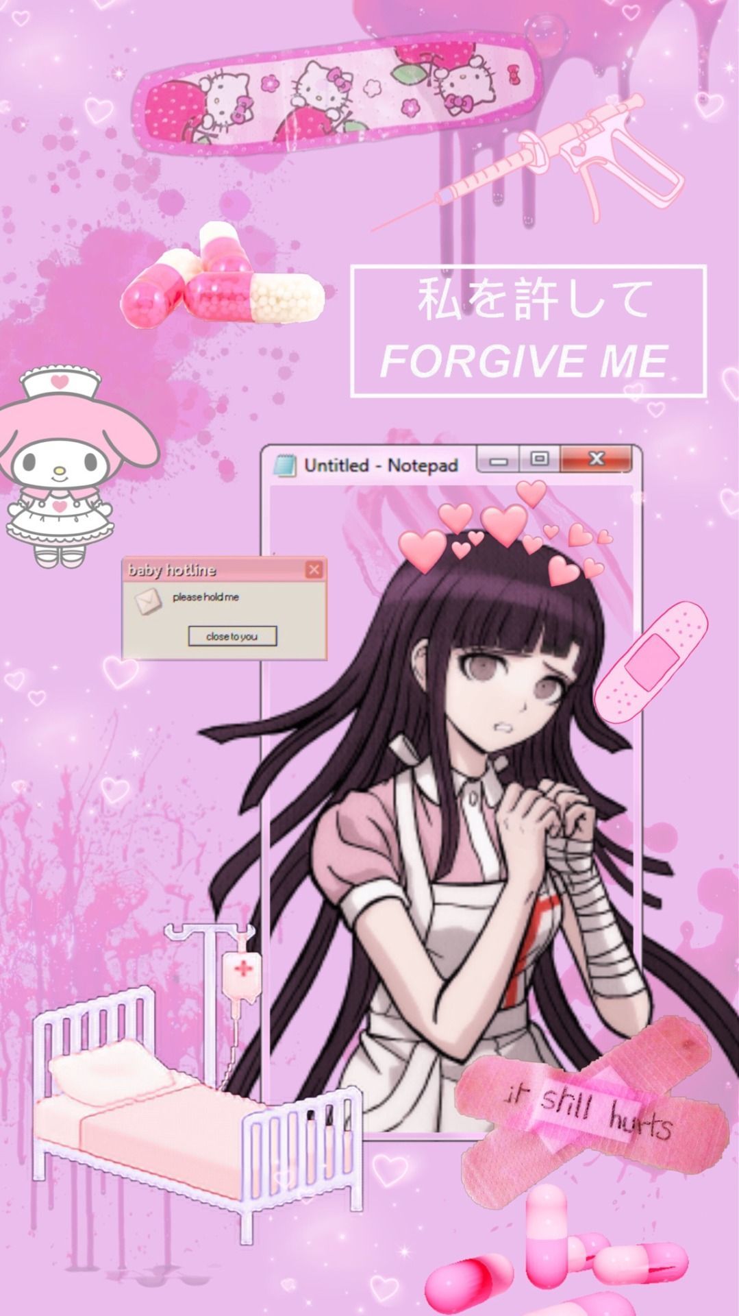 A picture of anime girl with pink background - Danganronpa