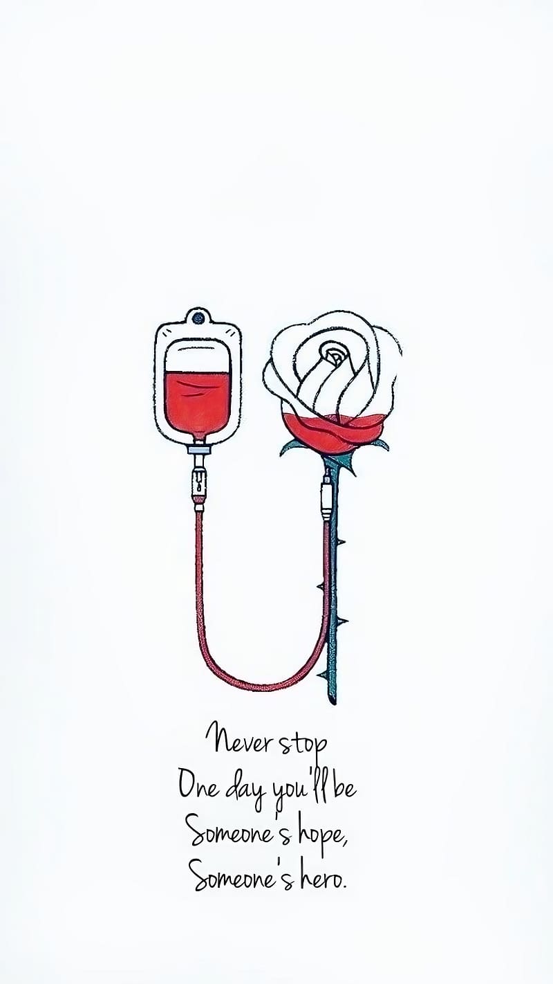 A drawing of an iv with blood and flowers - Medical