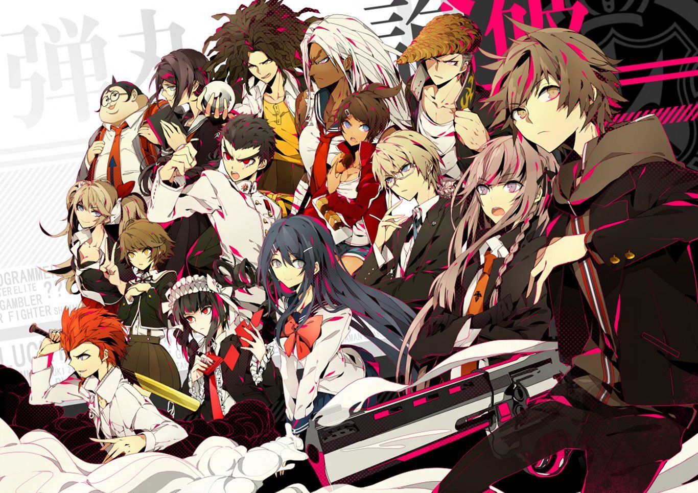 Danganronpa characters with a bloodstained background - Danganronpa