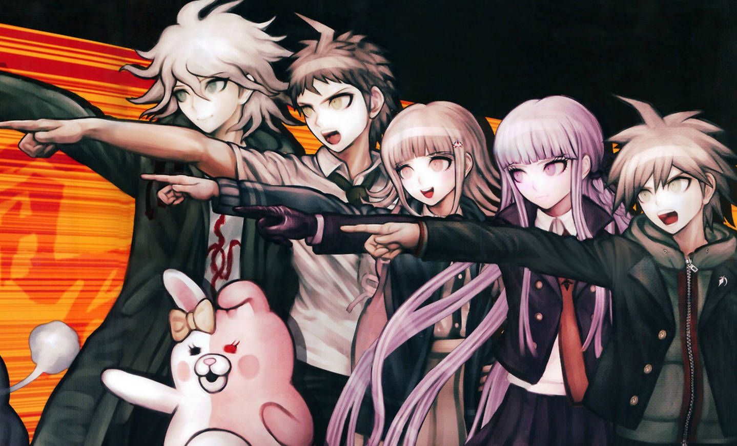 A group of anime characters pointing at something - Danganronpa