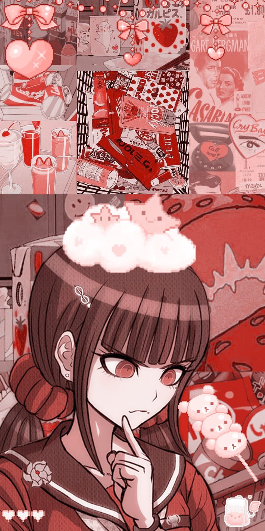 Aesthetic anime wallpaper for phone with a red background - Danganronpa