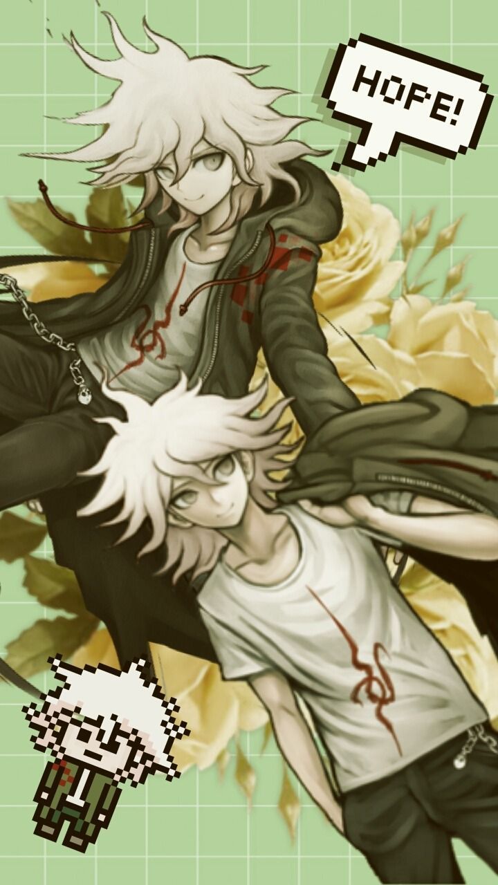 Two anime characters with a speech bubble - Danganronpa
