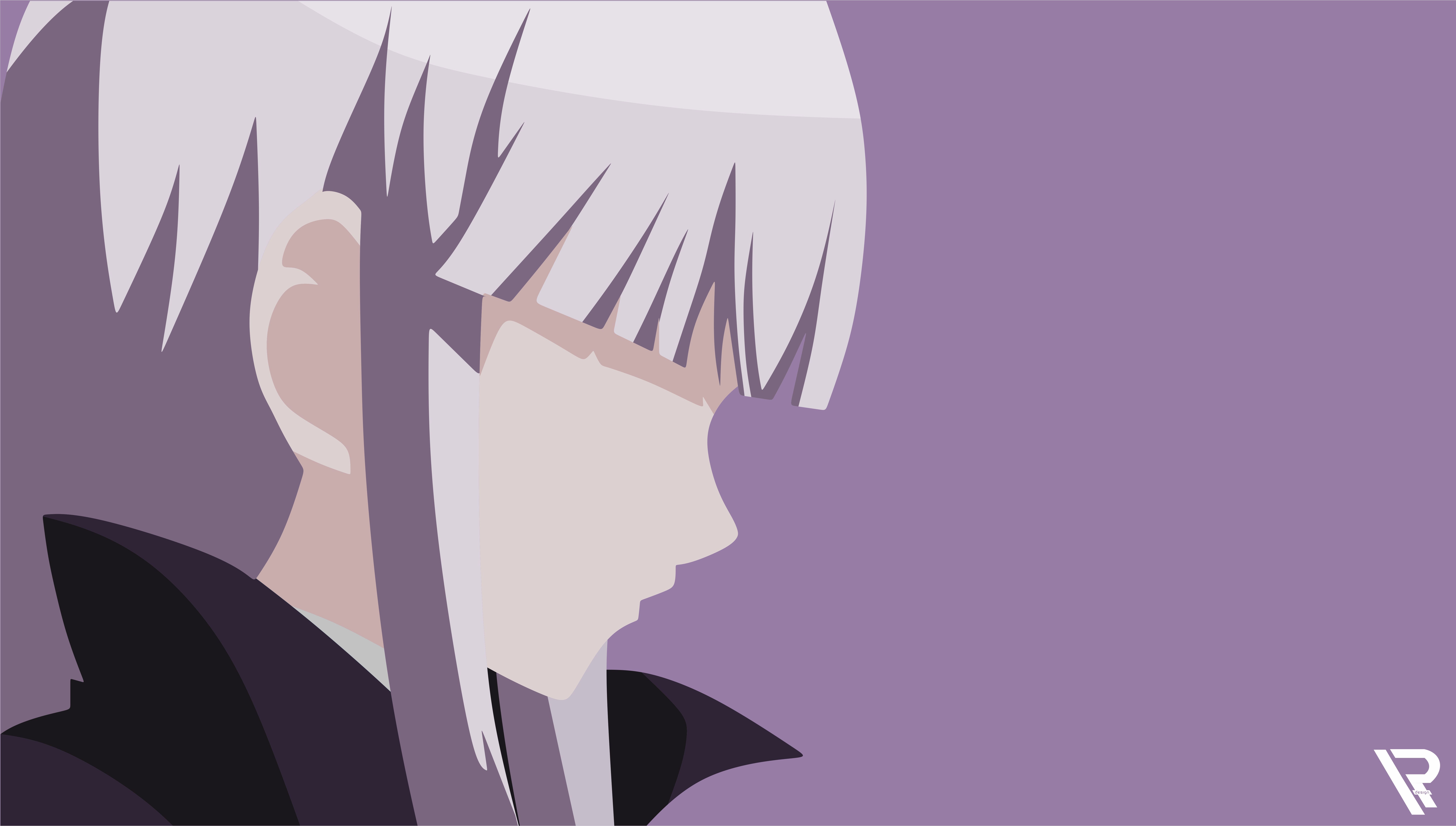 A girl with long white hair and purple background - Danganronpa