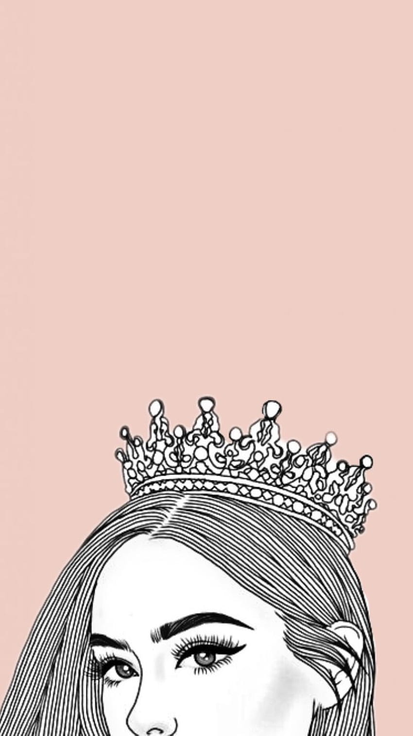 Aesthetic Queen wallpaper with a girl wearing a crown on a pink background.  - Crown