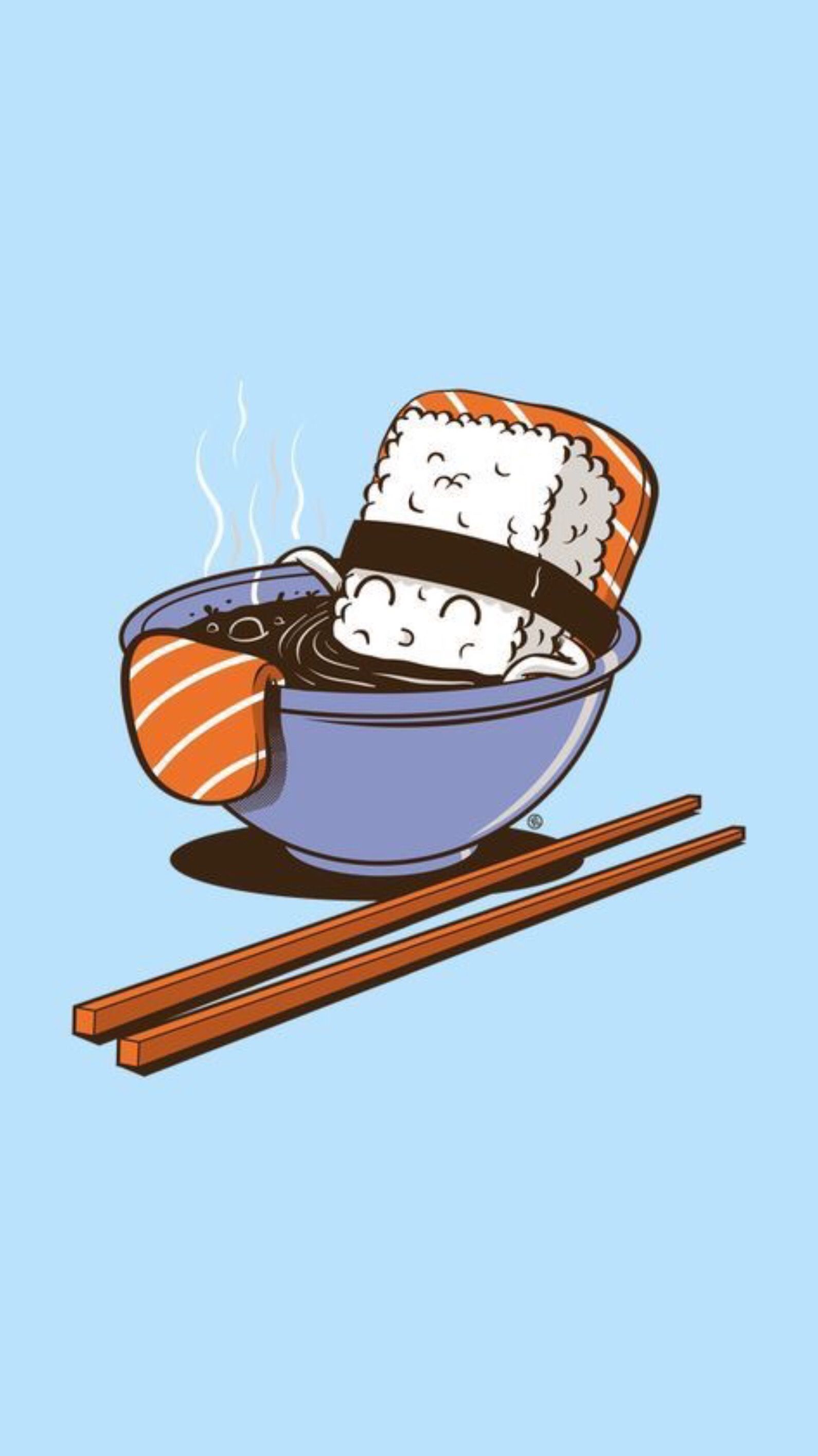 A bowl of sushi with chopsticks and an eye - Sushi