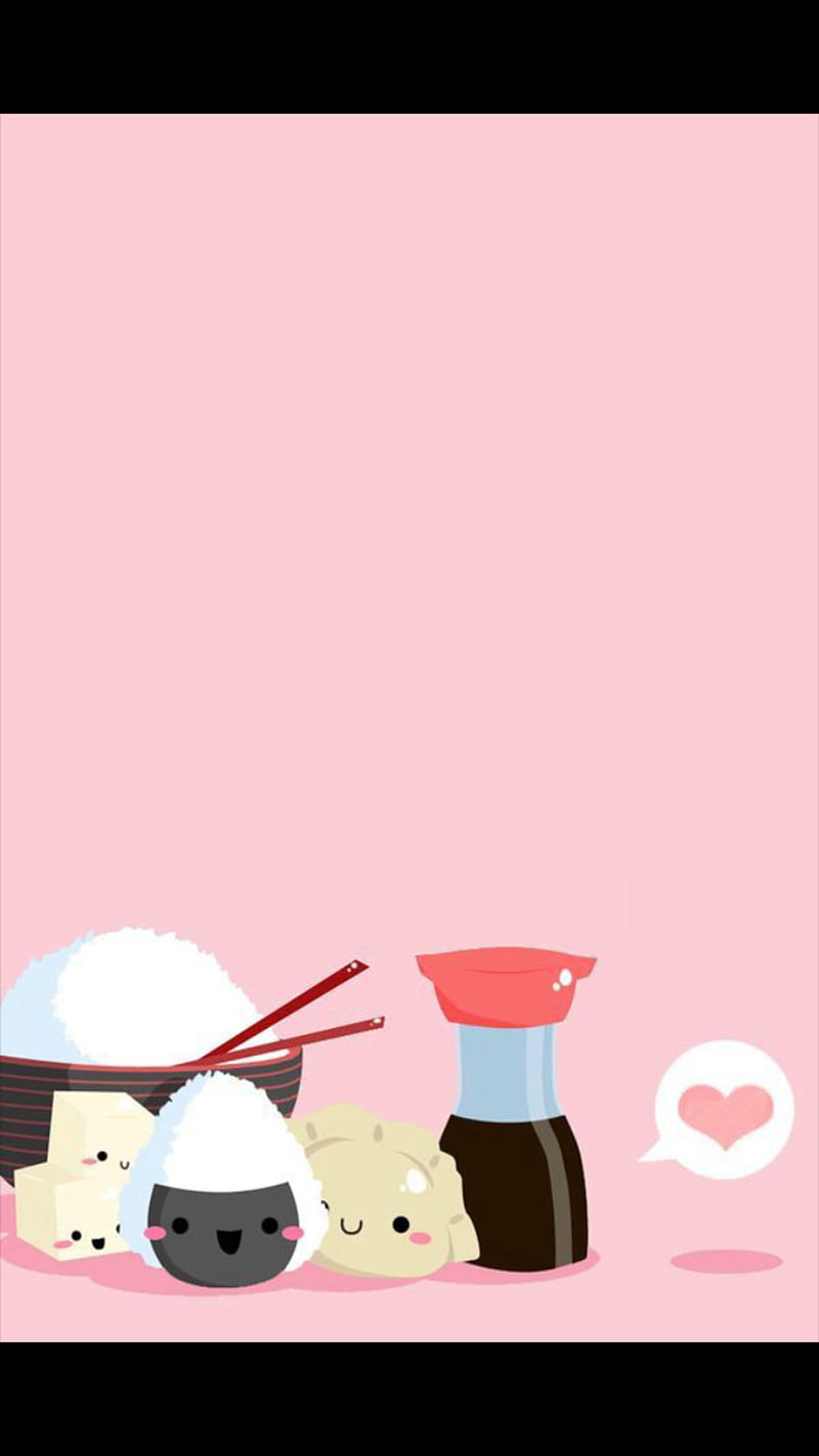 A cute wallpaper of sushi with chopsticks and soy sauce - Sushi