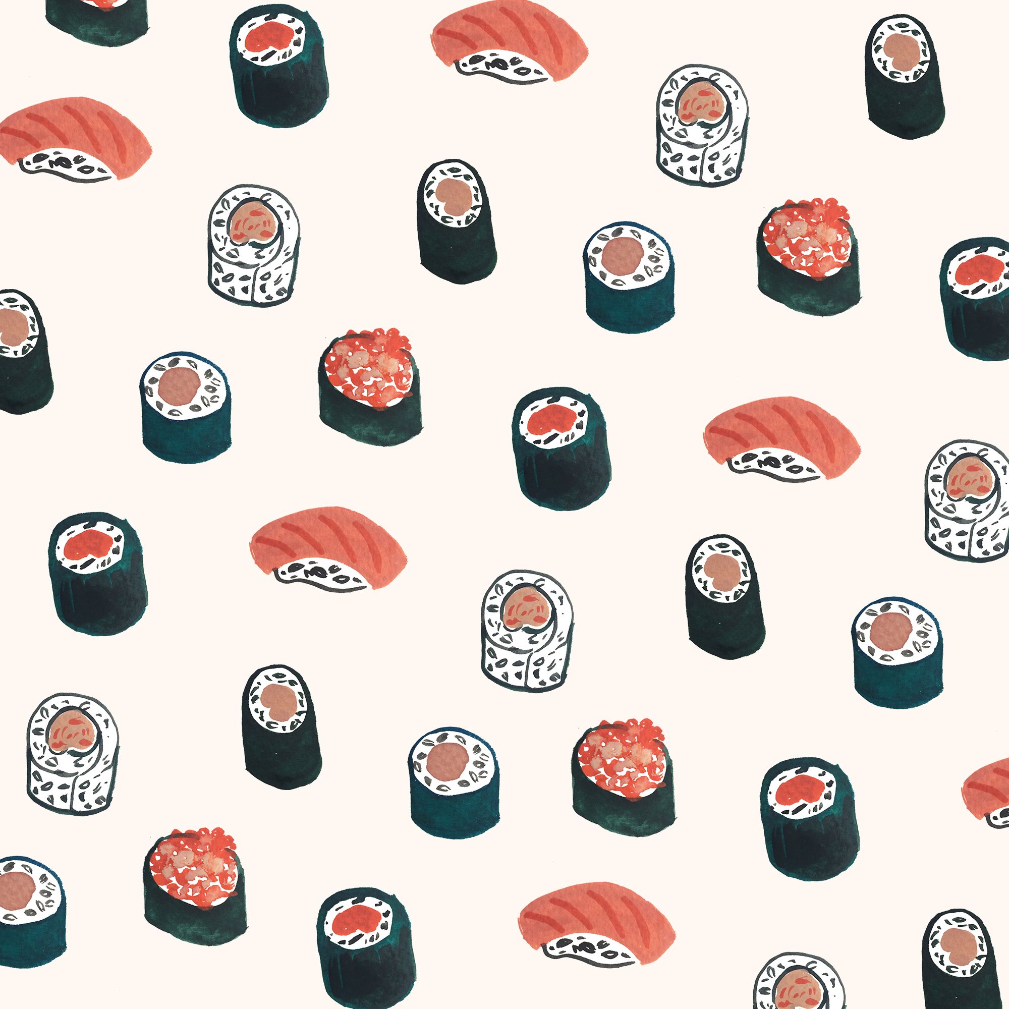 A pattern of different types of sushi - Sushi