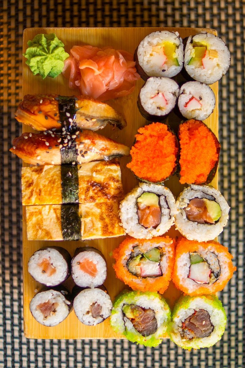 A tray of sushi is shown on the table - Sushi