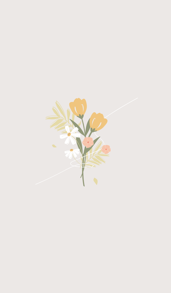 A phone wallpaper with a simple illustration of a bouquet of flowers. - Pastel minimalist