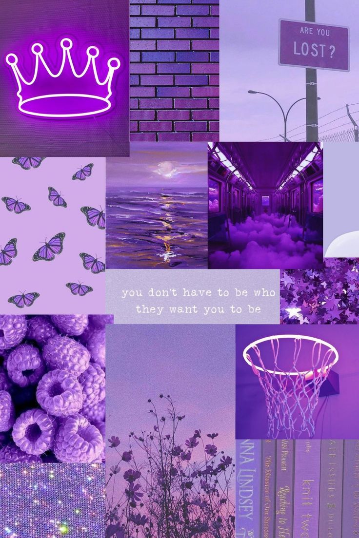 A collage of purple pictures with text - Cute purple