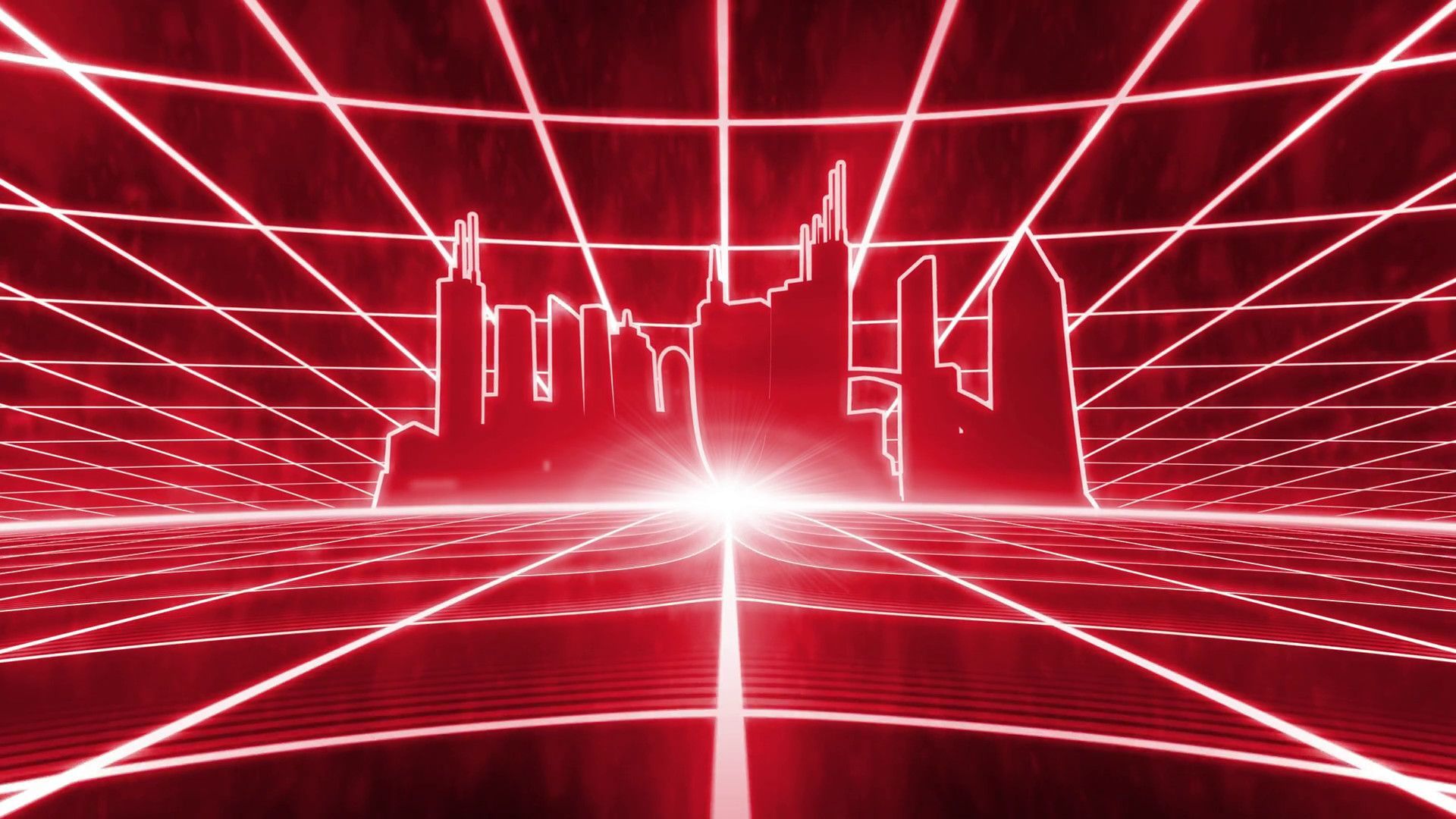 A red city with neon lines and buildings - VHS