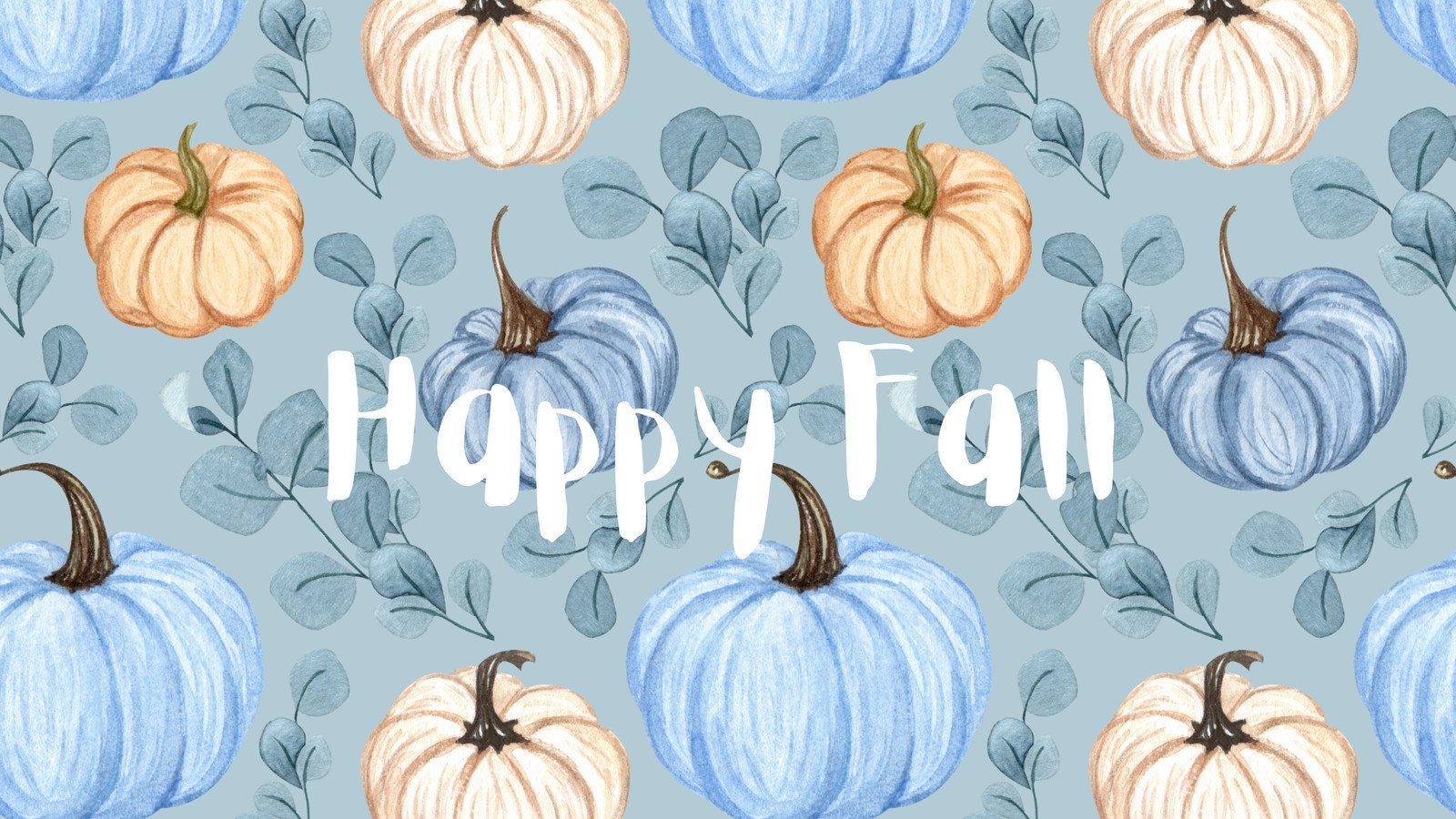 Happy fall - watercolor pumpkin leaves - Cute fall