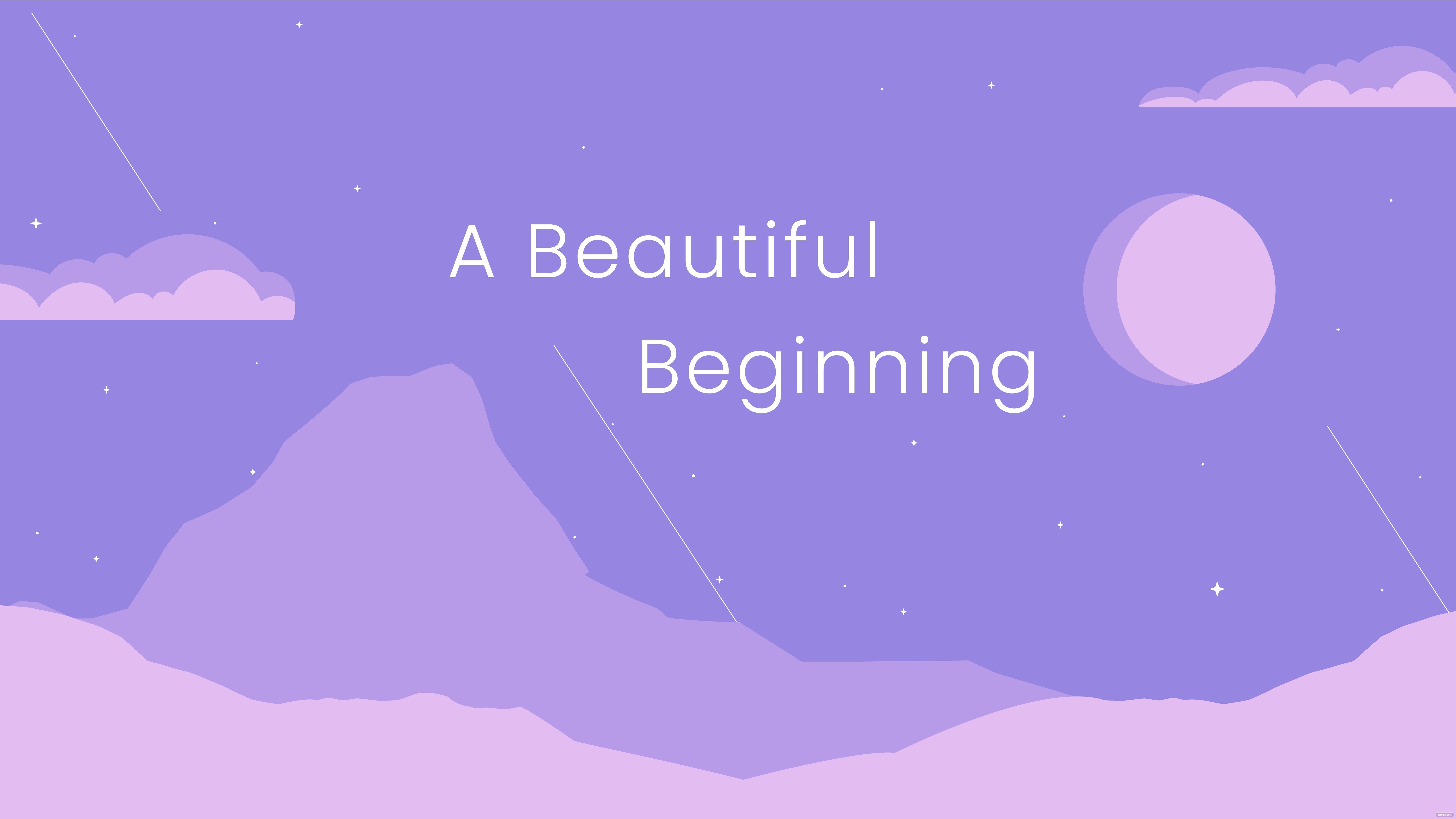 A Beautiful Beginning - an illustration of a night sky with clouds, stars, and mountains. - Cute purple, dark purple, pastel purple, light purple