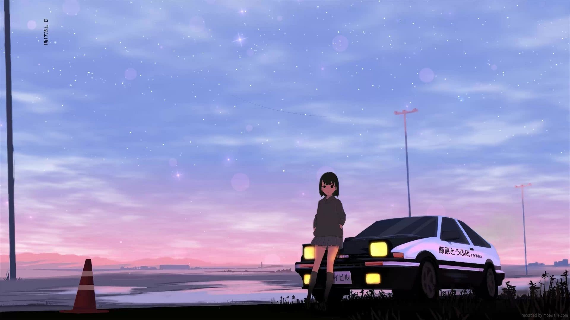 Anime girl sitting on a car anime car wallpaper - Toyota AE86