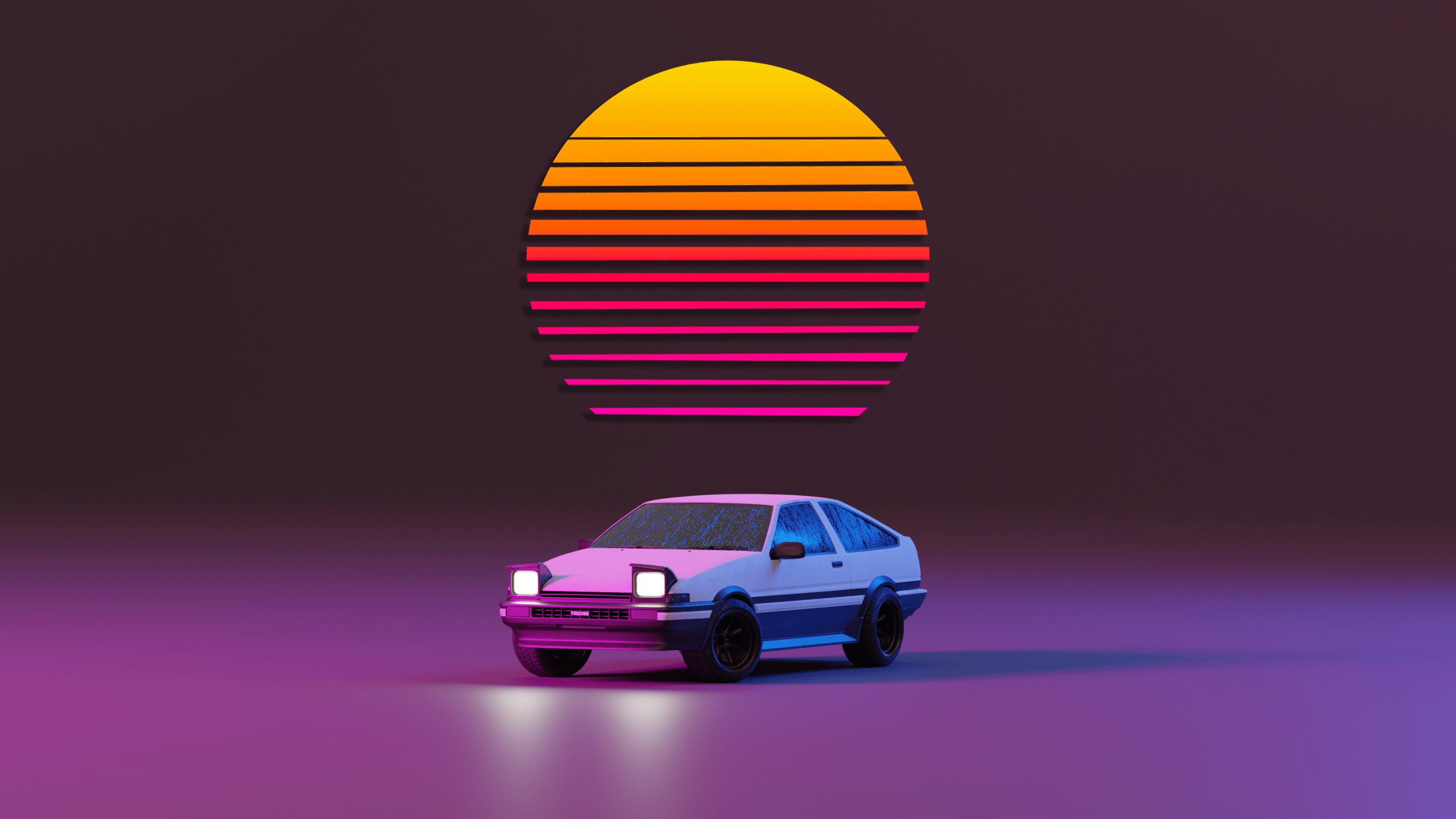 A car in front of a sun - Toyota AE86