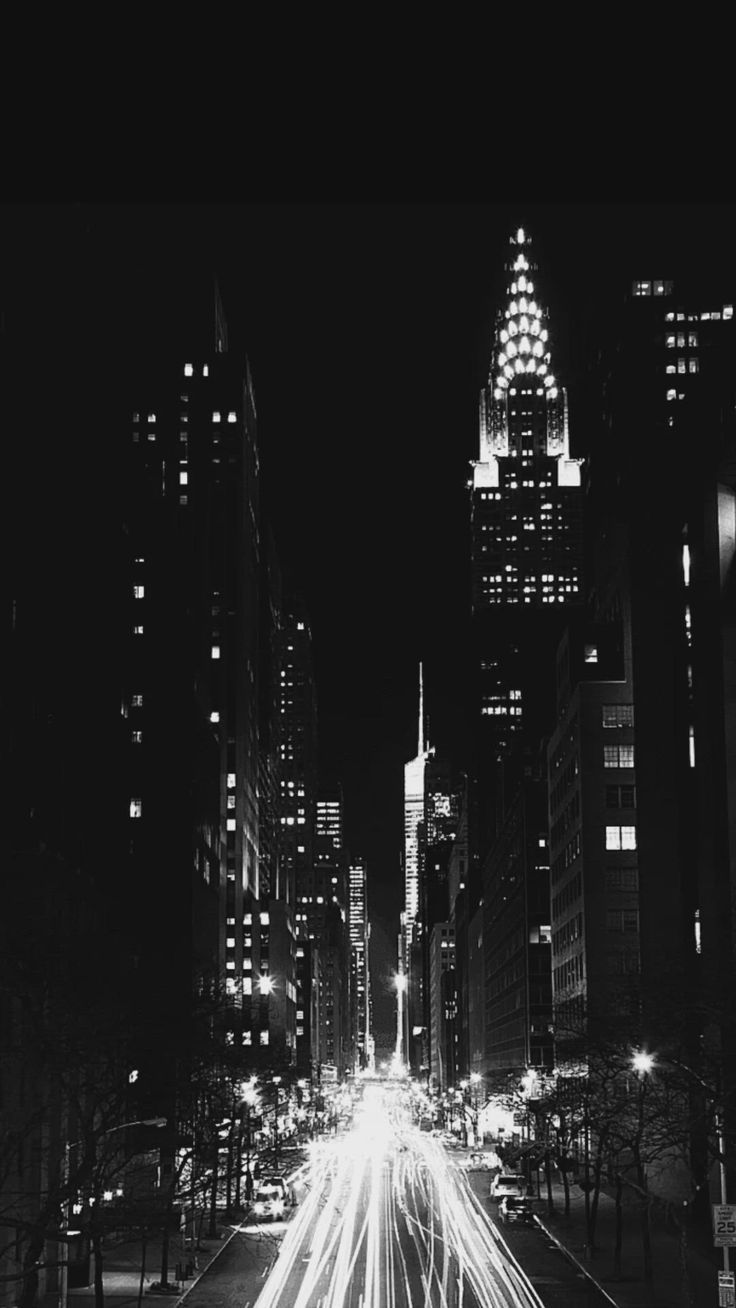 A black and white photo of city lights - Black and white