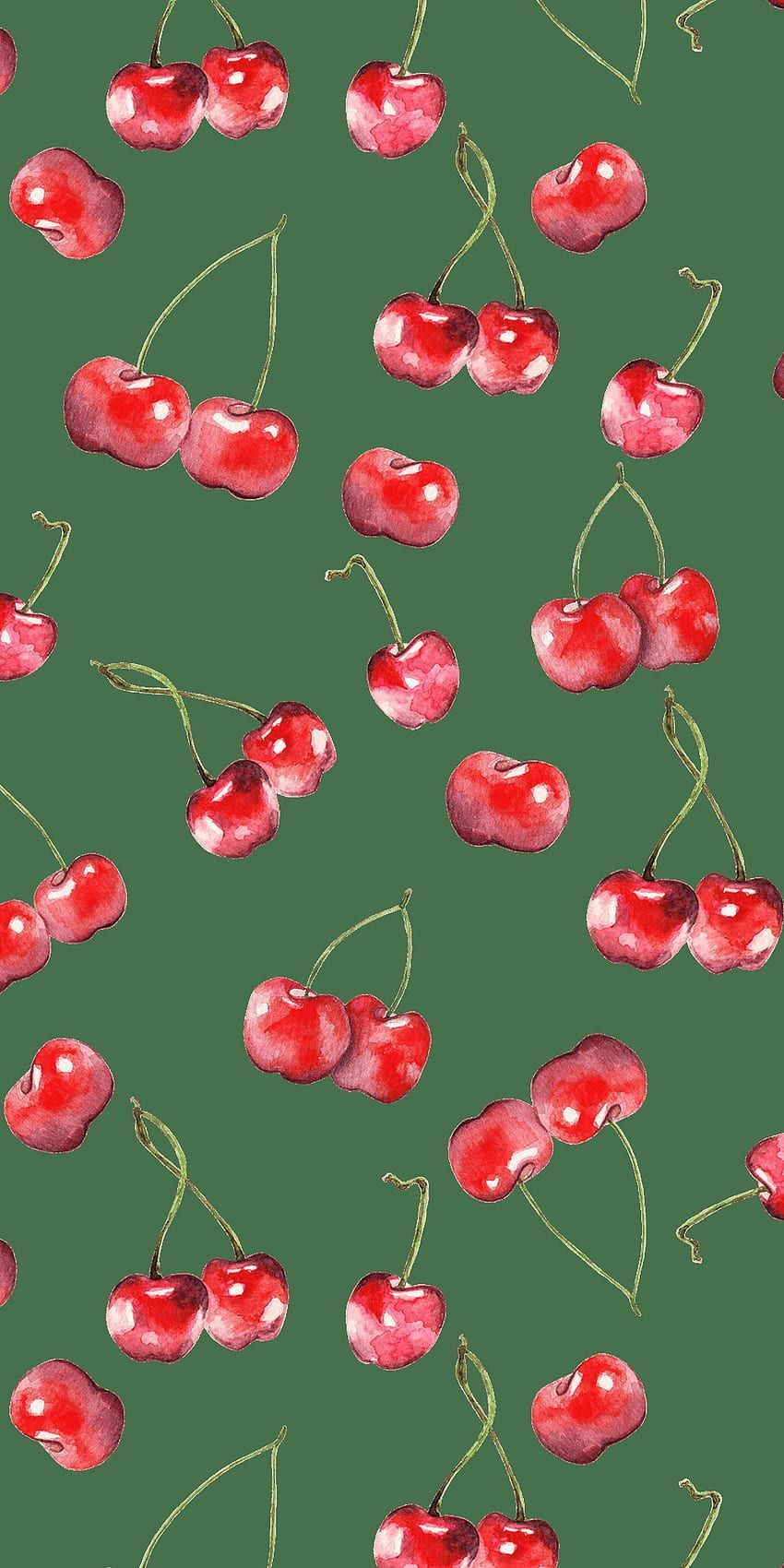 A green background with red cherries - Cherry