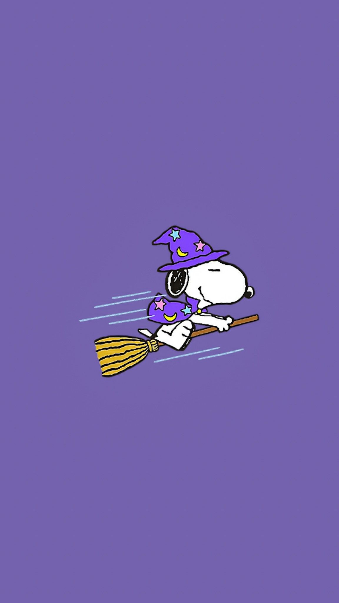 A cartoon dog is flying on his broom - Snoopy