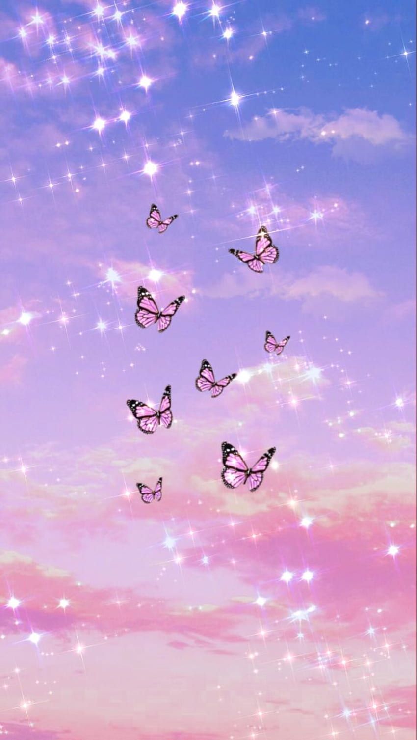 A group of pink butterflies flying in the sky - Beautiful, pretty, photography