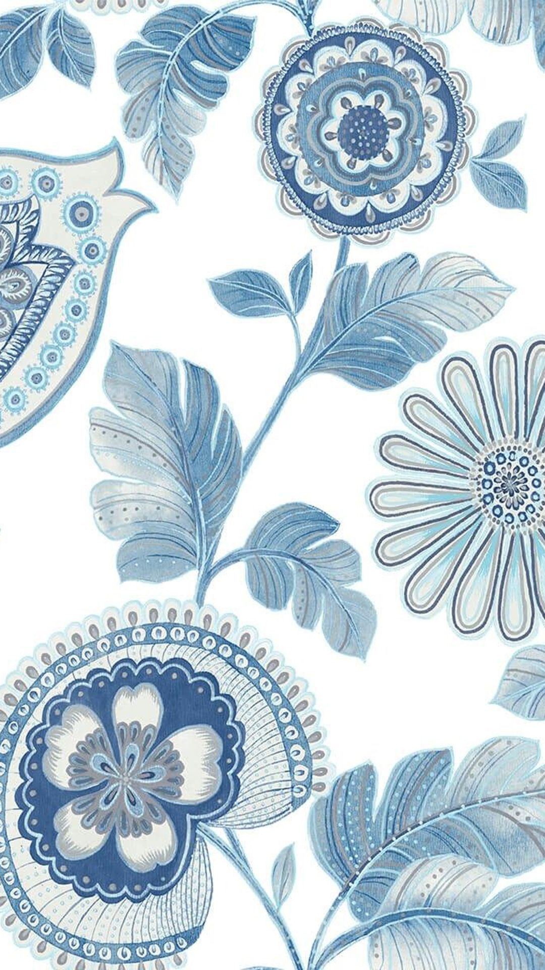 Blue and white floral wallpaper with a paisley design - Boho