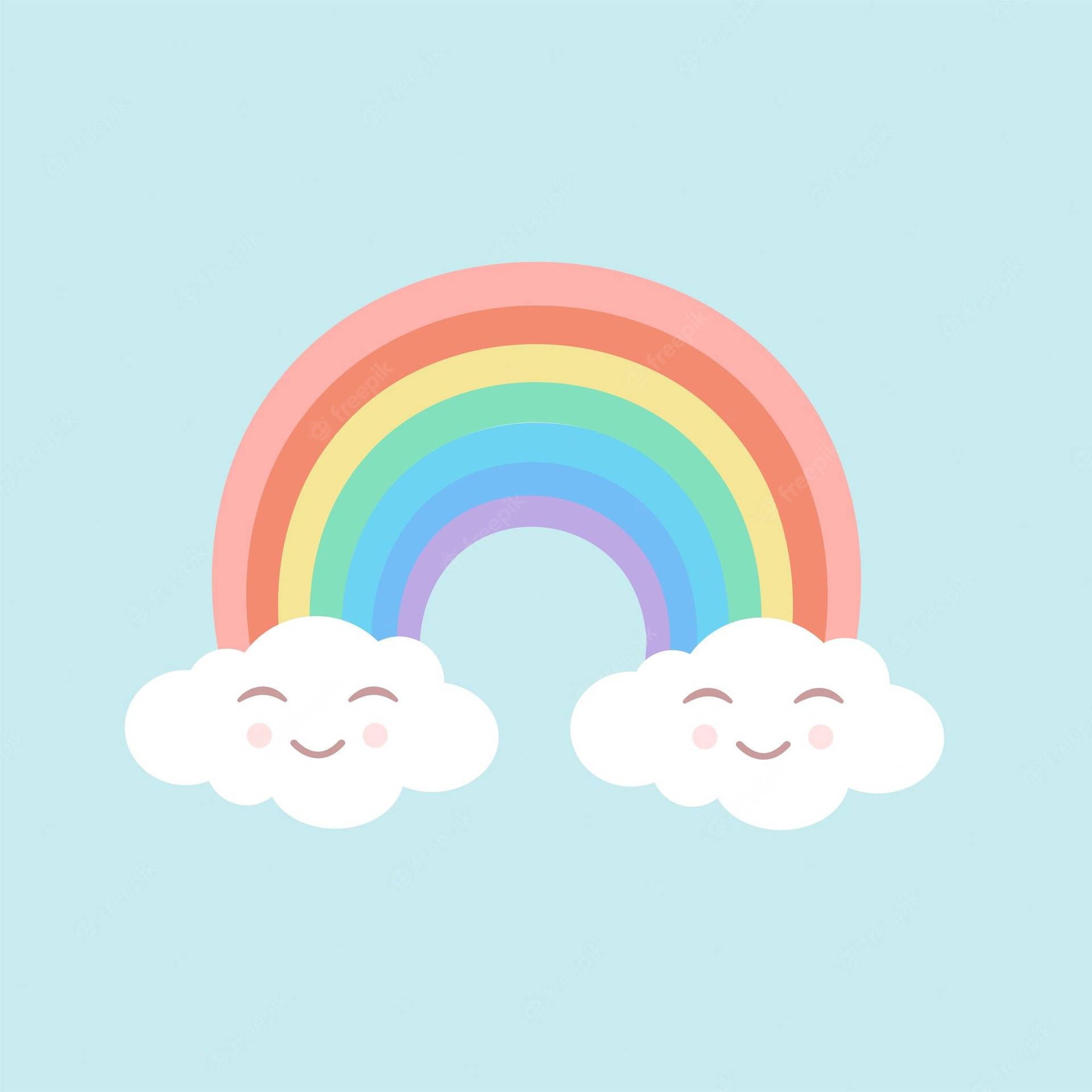 A rainbow and clouds with smiling faces - Pastel rainbow