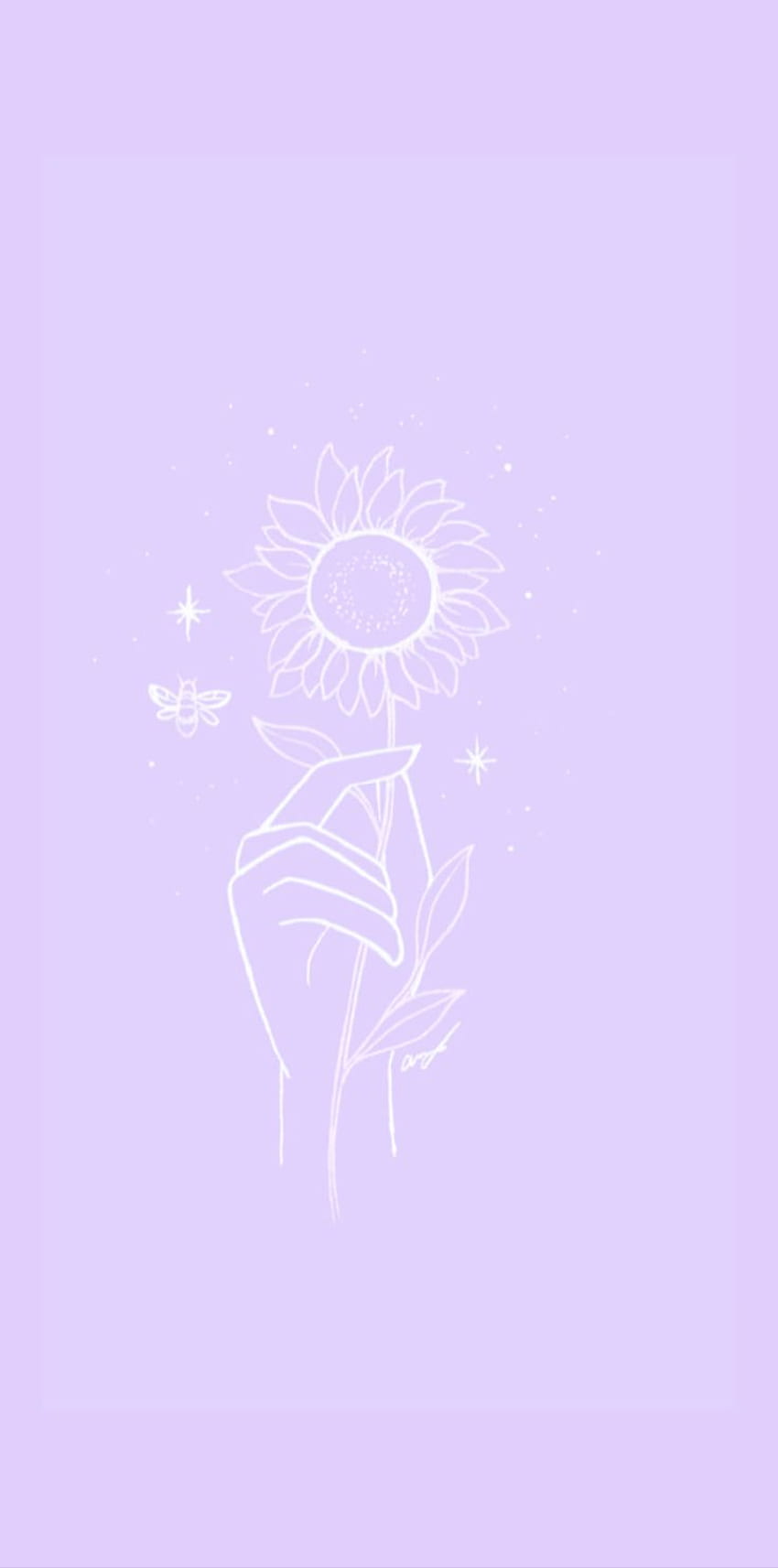 A hand holding up the sunflower on purple background - Light purple, pastel purple