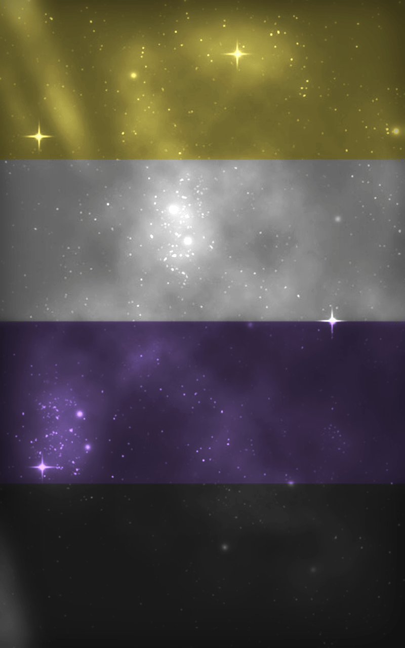 A purple, yellow and black background with stars - Non binary