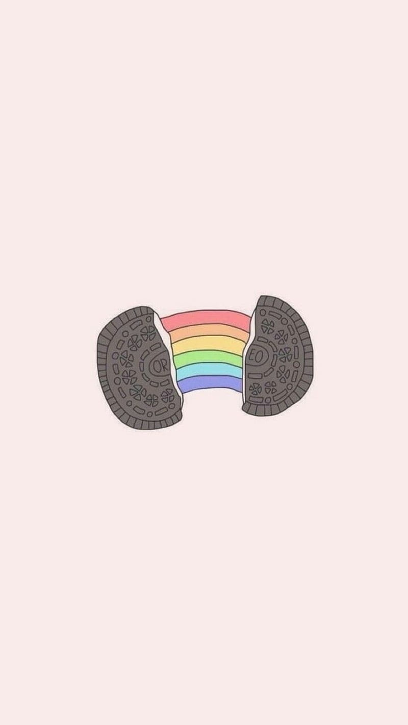 A rainbow cookie with two pieces of chocolate - Oreo, rainbows