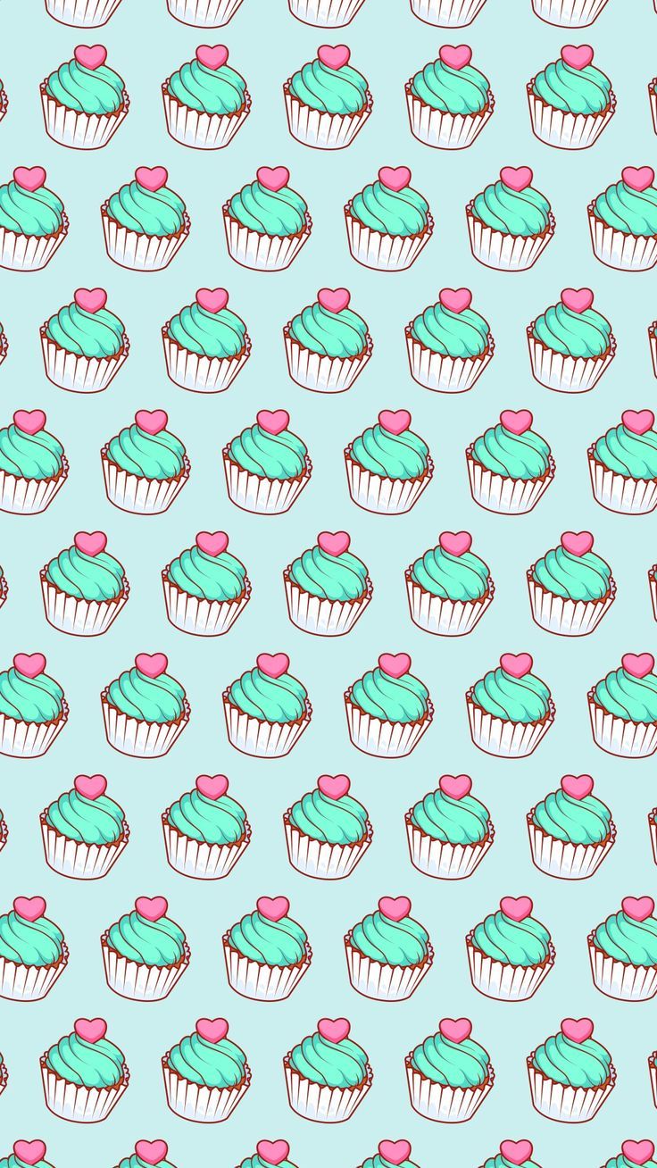 Cupcake wallpaper, blue frosting, pink hearts, pastel colors, phone background - Cupcakes