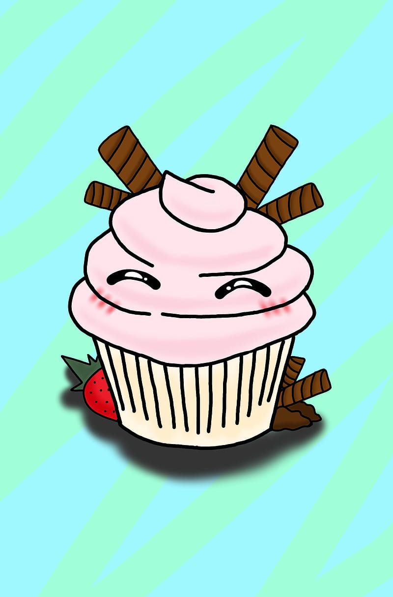 A cartoon cupcake with strawberries and chocolate - Cupcakes