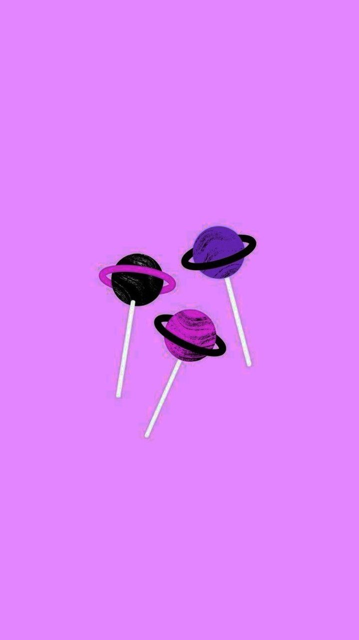 Lollipop Planets Purple Minimalist Wallpaper