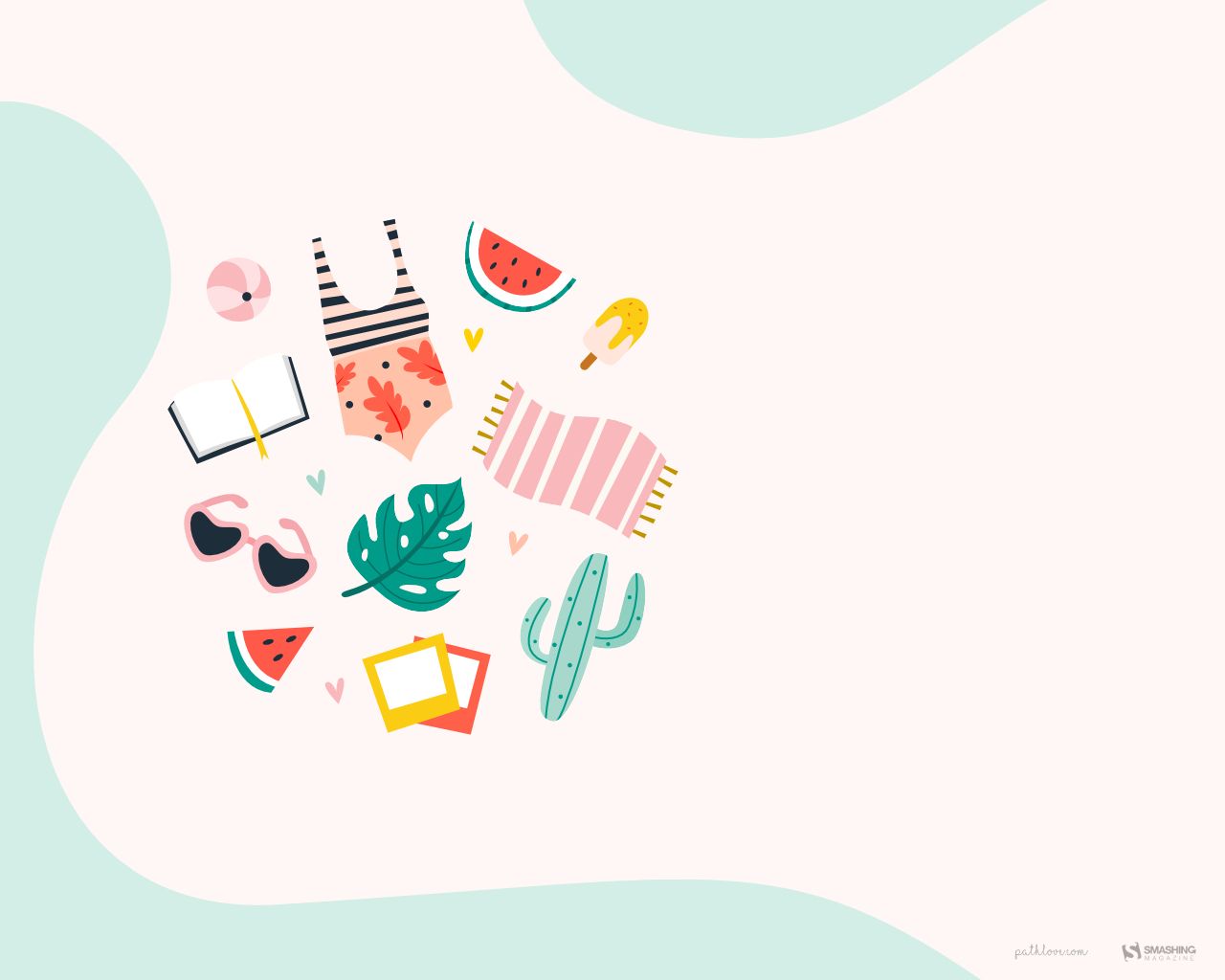 A colorful illustration of summer items - 1280x1024