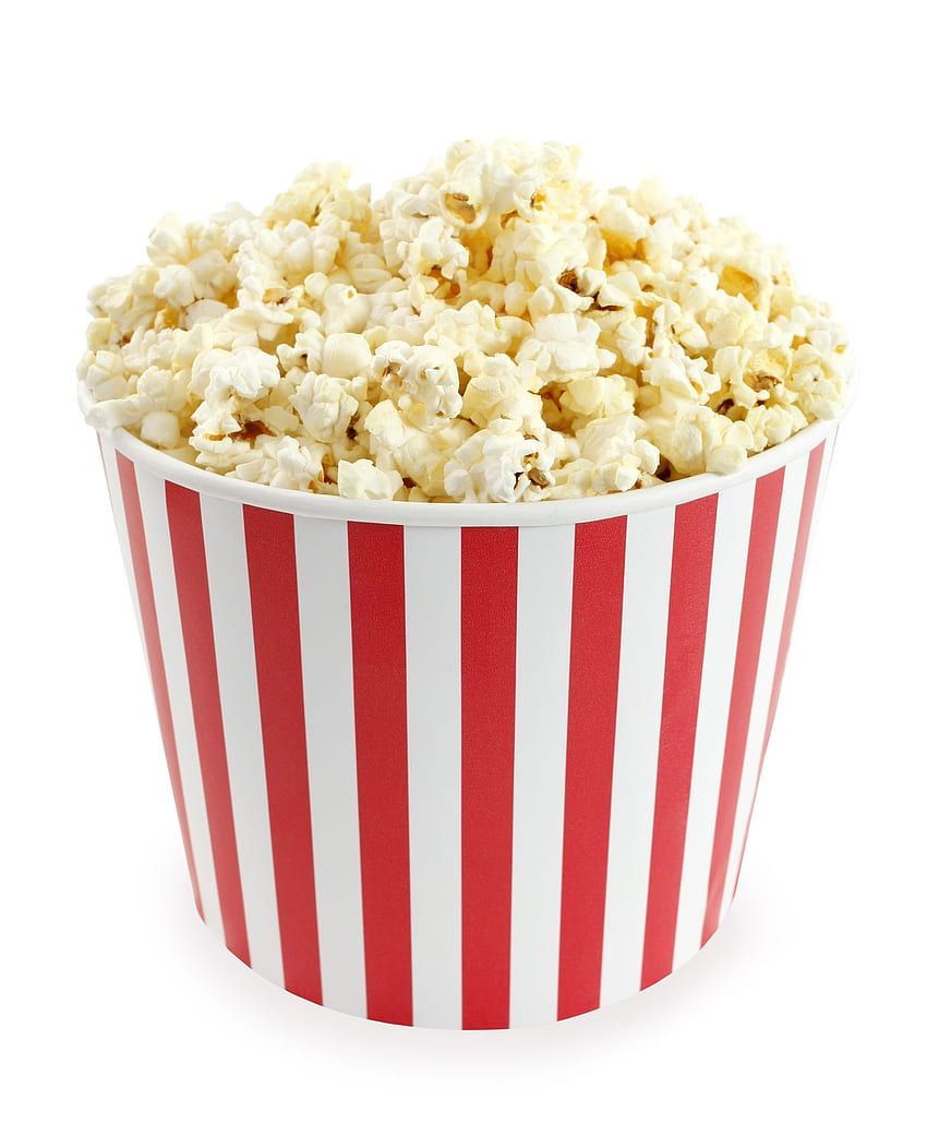 A bowl of popcorn in red and white stripes - Popcorn