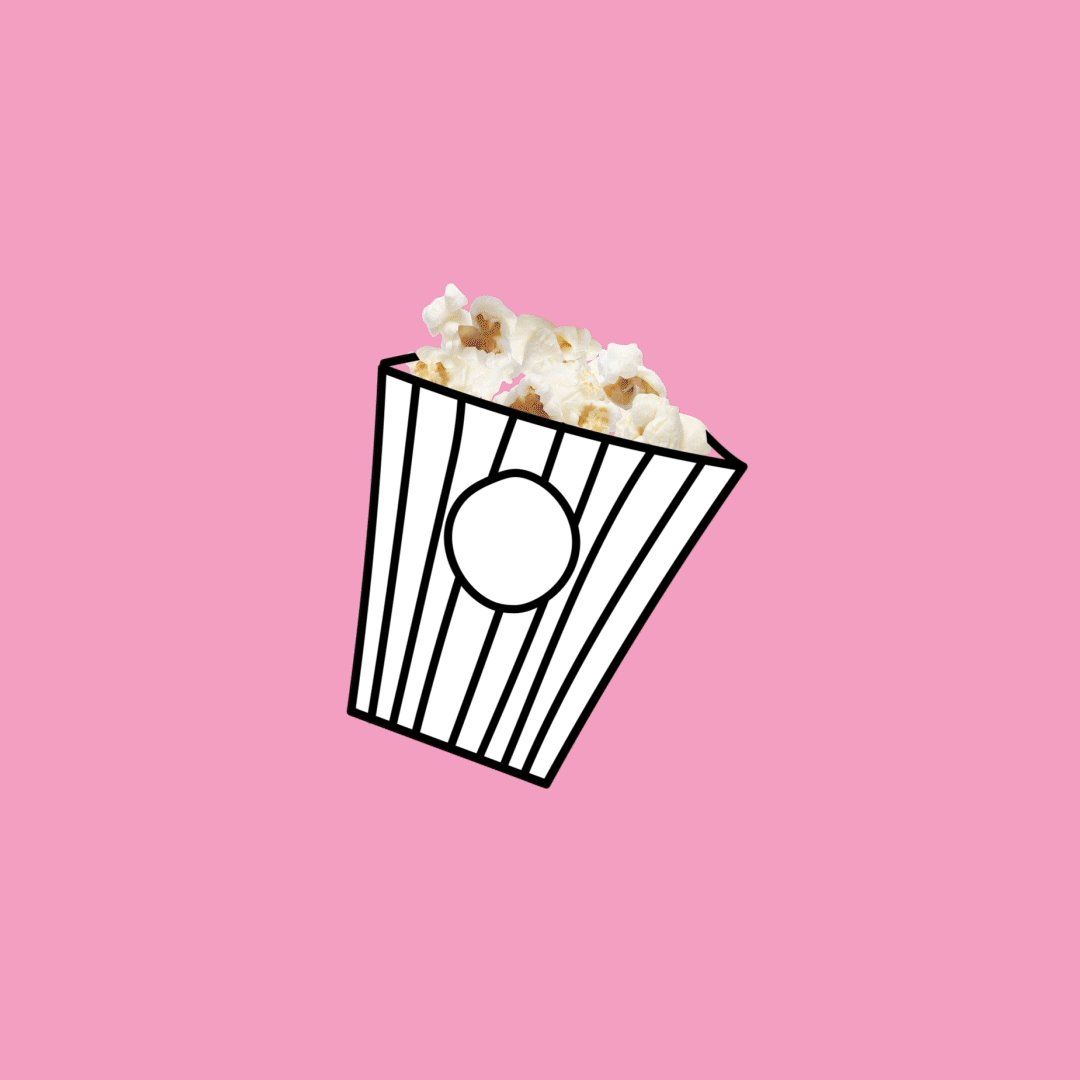 A cartoon popcorn bag on a pink background - Popcorn