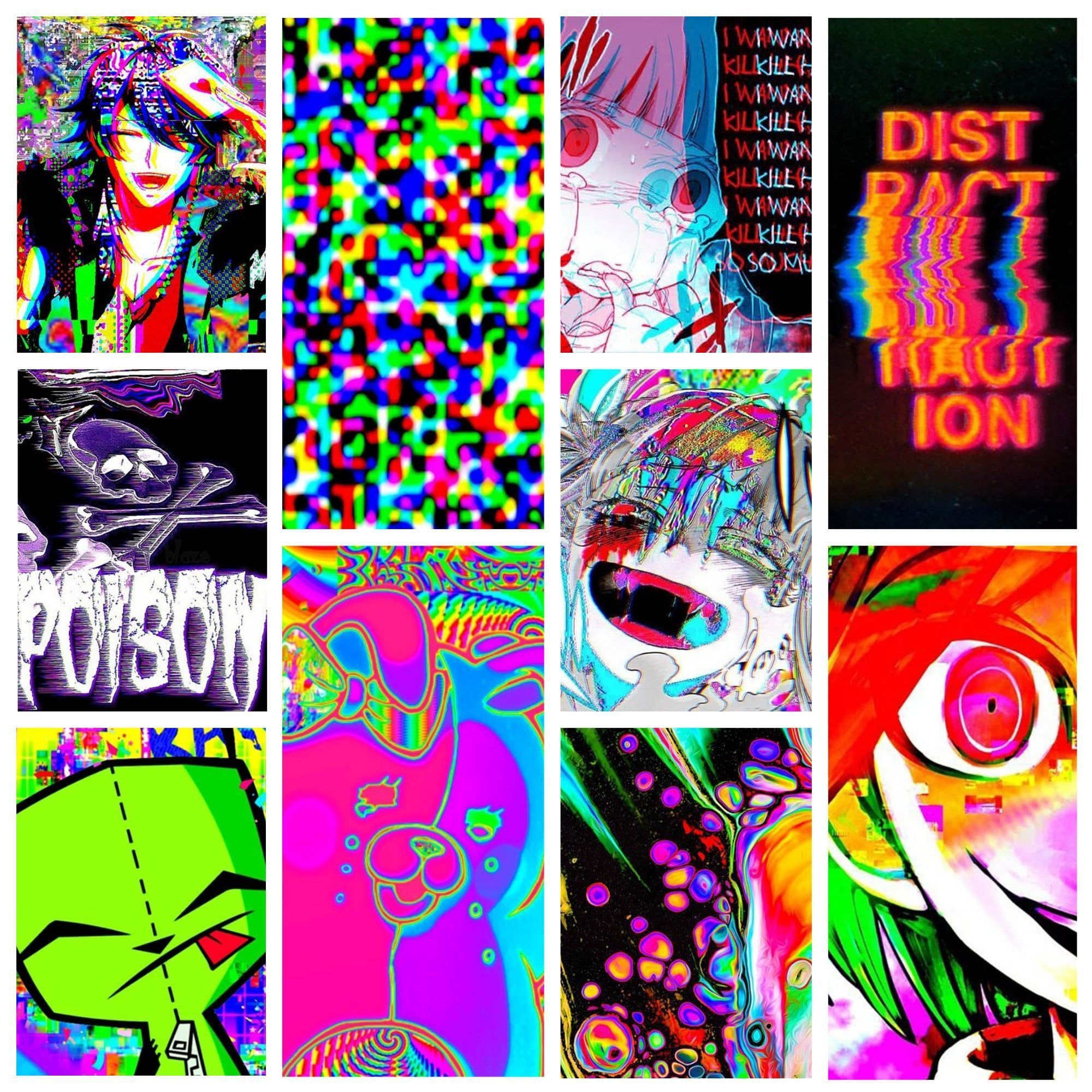 A collage of various colorful images, including a woman, a mask, and a neon sign. - Glitchcore