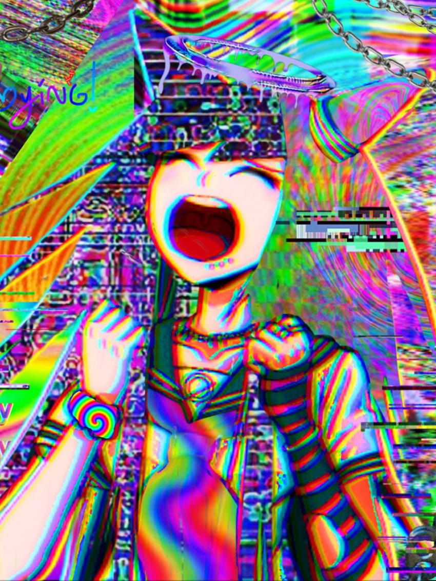 A digital art of an animated girl with her mouth open - Glitchcore