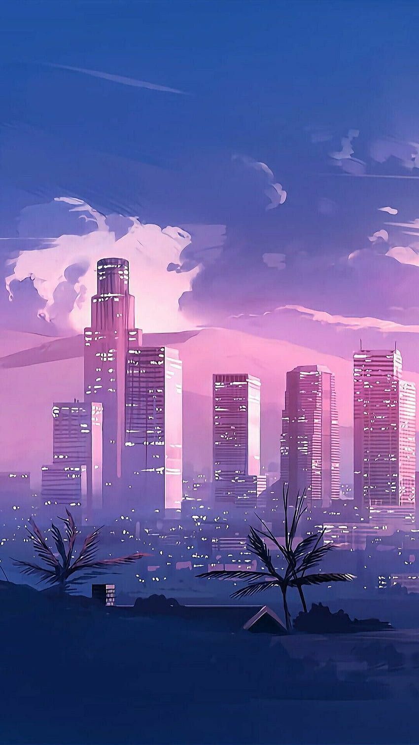 IPhone wallpaper of a cityscape with pink and purple hues - Cityscape, skyline