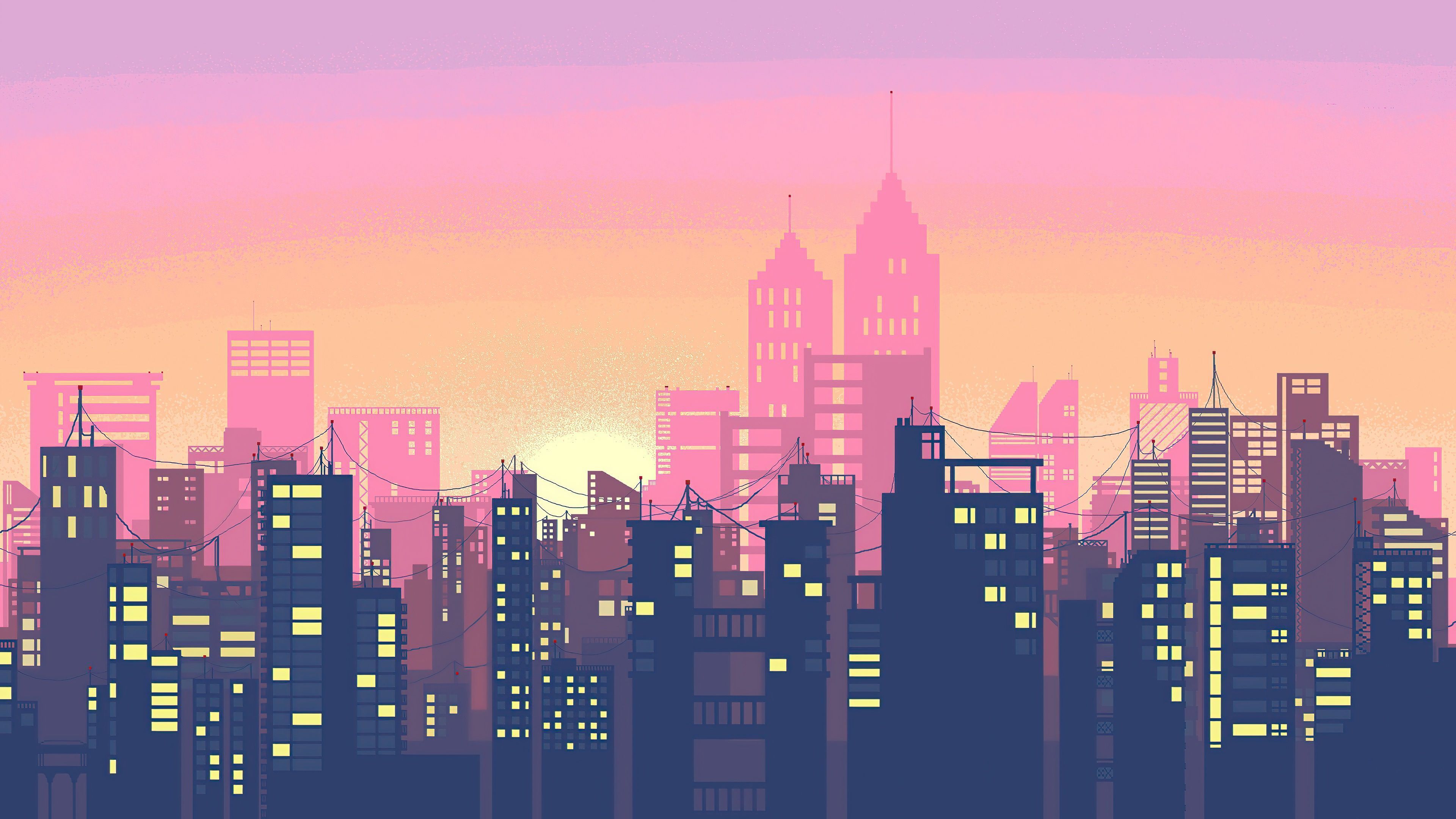 A city skyline at sunset with buildings and lights - Cityscape, skyline