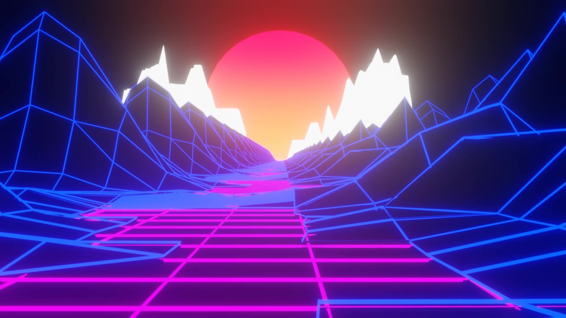 Synthwave aesthetic background with neon lines and mountains. 80s retro style. - Synthwave
